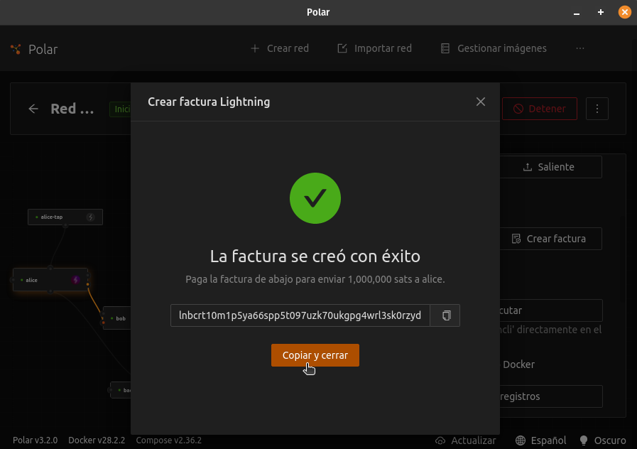 Éxito creando factura