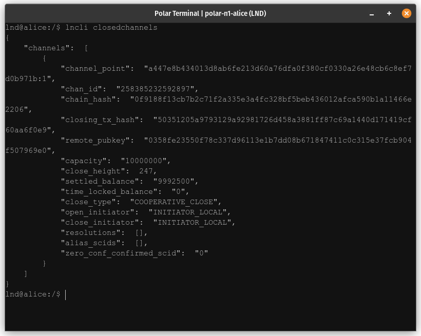 lncli closedchannels