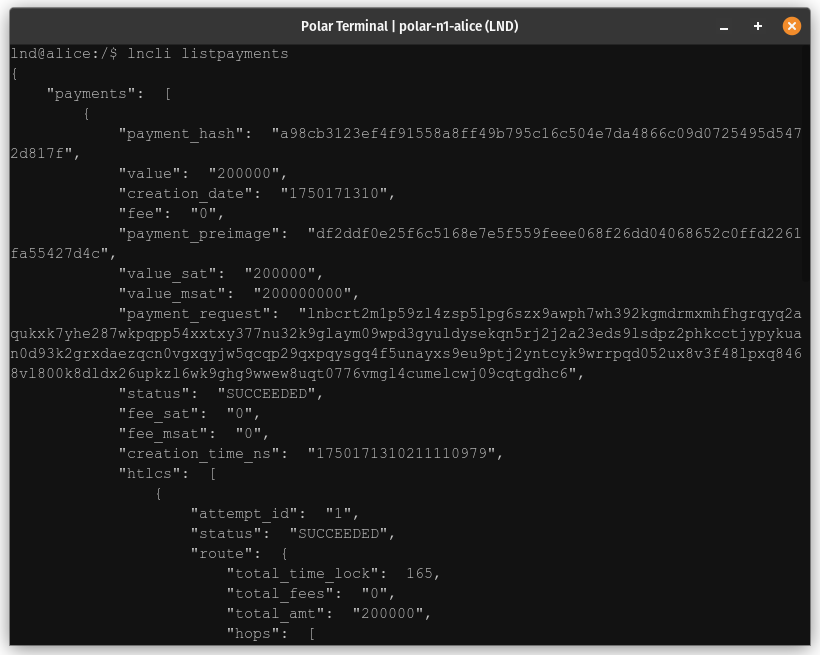 lncli listpayments