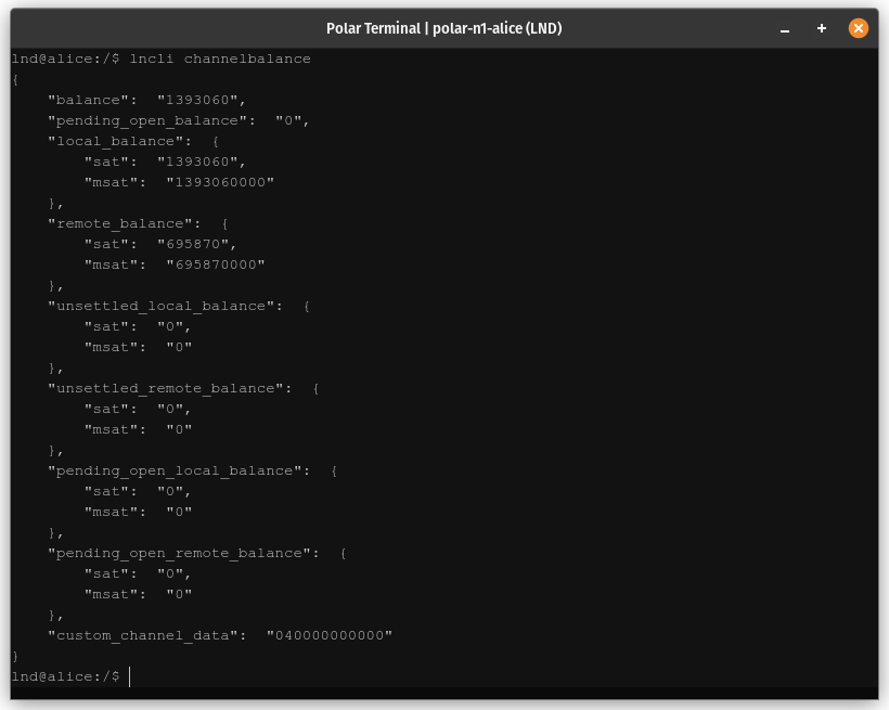 lncli channelbalance